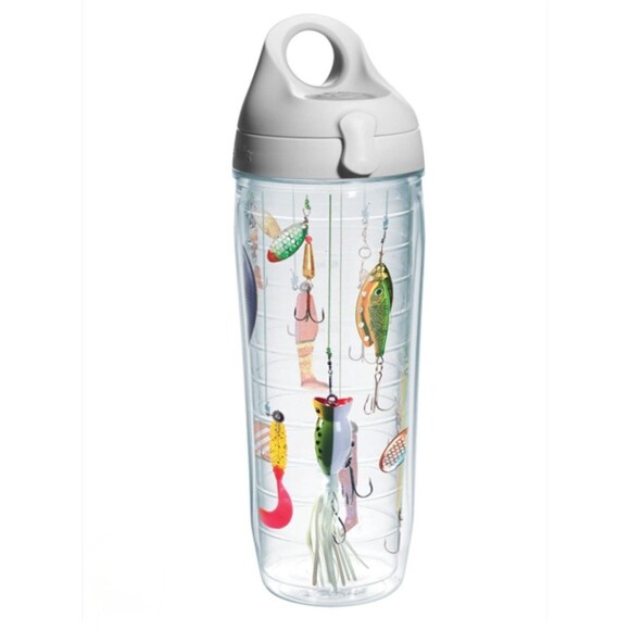 Tervis Fishing Lures Water Bottle With Lid 24oz Clear Cold/Hot Made In America - Picture 1 of 8
